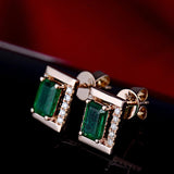 18Kt Rose Gold 1.23ct Emerald Earrings with Diamonds
