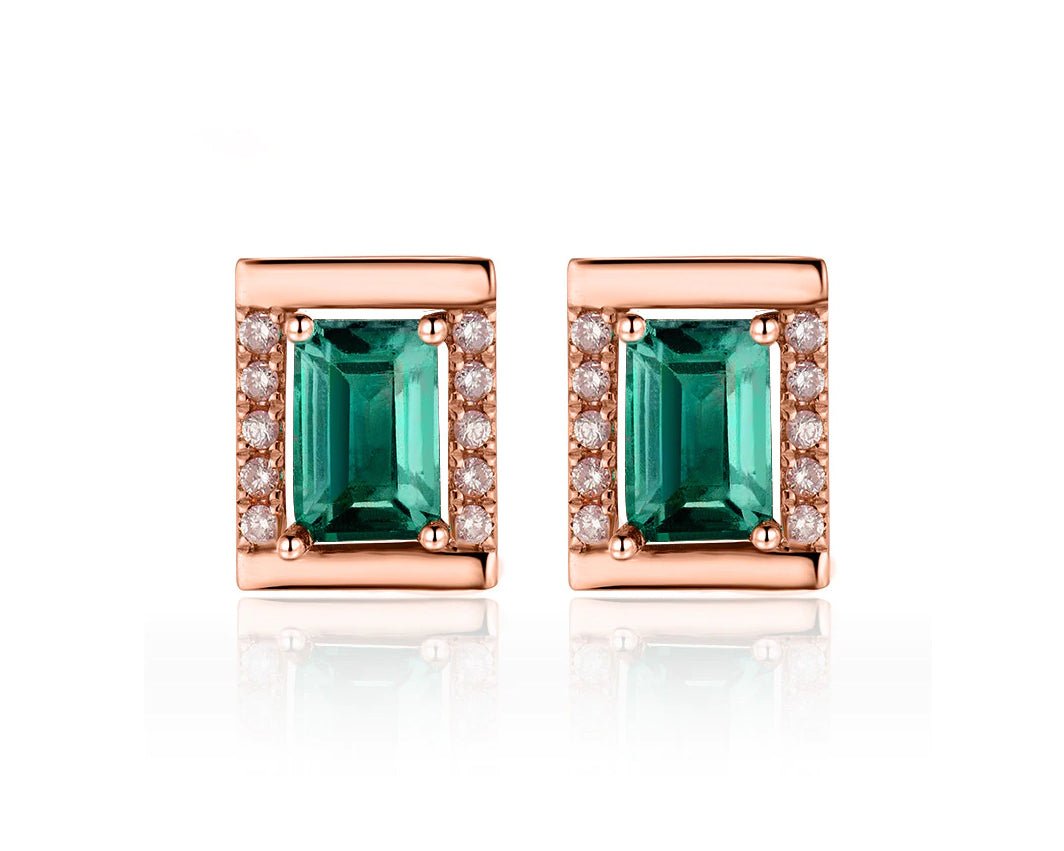 18Kt Rose Gold 1.23ct Emerald Earrings with Diamonds
