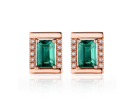 18Kt Rose Gold 1.23ct Emerald Earrings with Diamonds