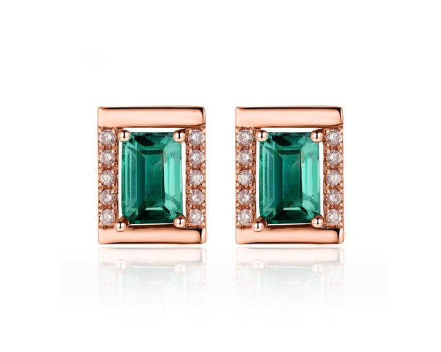 18Kt Rose Gold 1.23ct Emerald Earrings with Diamonds