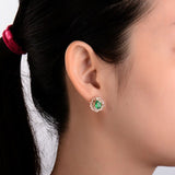 18Kt Rose Gold 1.68 ct Emerald Earrings with Diamonds