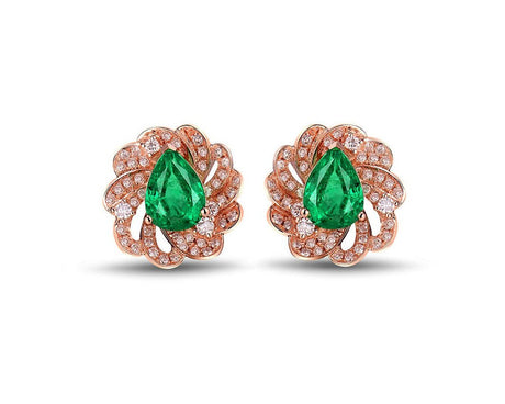 18Kt Rose Gold 1.68 ct Emerald Earrings with Diamonds