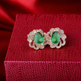 18Kt Rose Gold 1.68 ct Emerald Earrings with Diamonds
