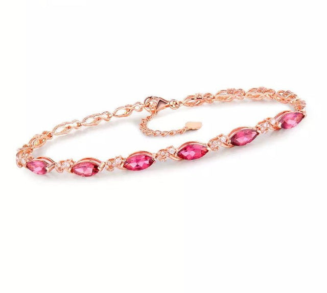 18Kt Rose Gold 3.05ct Pink Tourmaline Bracelet with Diamonds