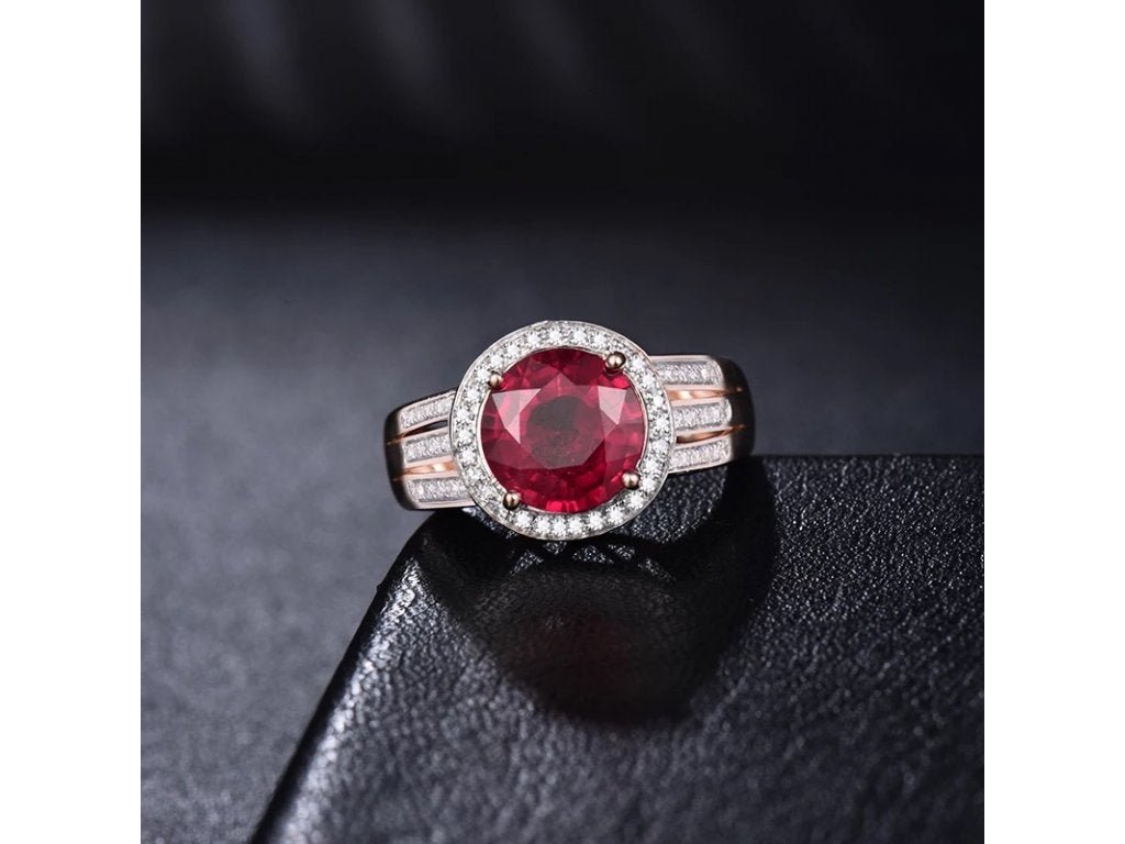 18kt Rose Gold 4.60ct Diamond & 4.34ct Natural Ruby Ring