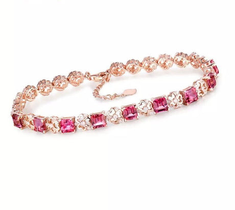 18Kt Rose Gold 5.04 ct Pink Tourmaline Bracelet with Diamonds