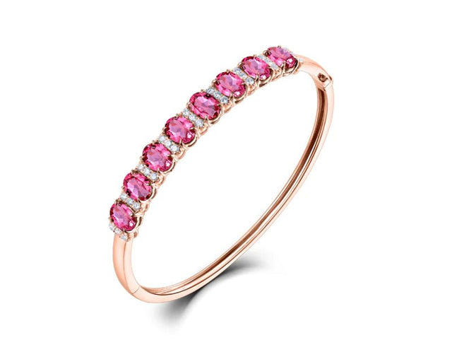 18Kt Rose Gold 5.87 ct Red Tourmaline Bracelet with Diamonds 0.64 ct