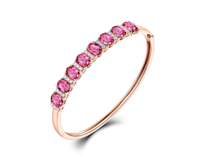 18Kt Rose Gold 5.87 ct Red Tourmaline Bracelet with Diamonds 0.64 ct