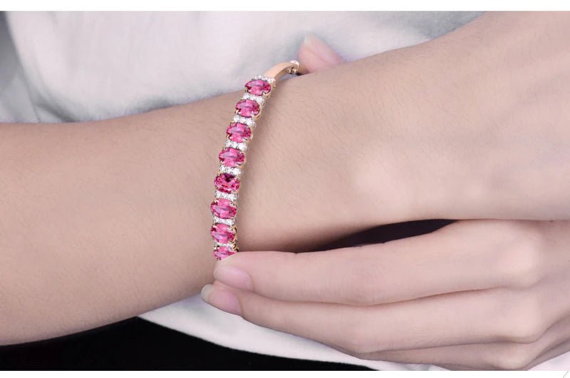 18Kt Rose Gold 5.87 ct Red Tourmaline Bracelet with Diamonds 0.64 ct