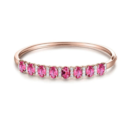 18Kt Rose Gold 5.87 ct Red Tourmaline Bracelet with Diamonds 0.64 ct