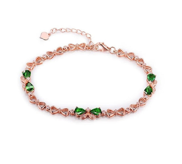 18kt Rose Gold Bracelet with Tsavorite & Diamonds – Pear Cut