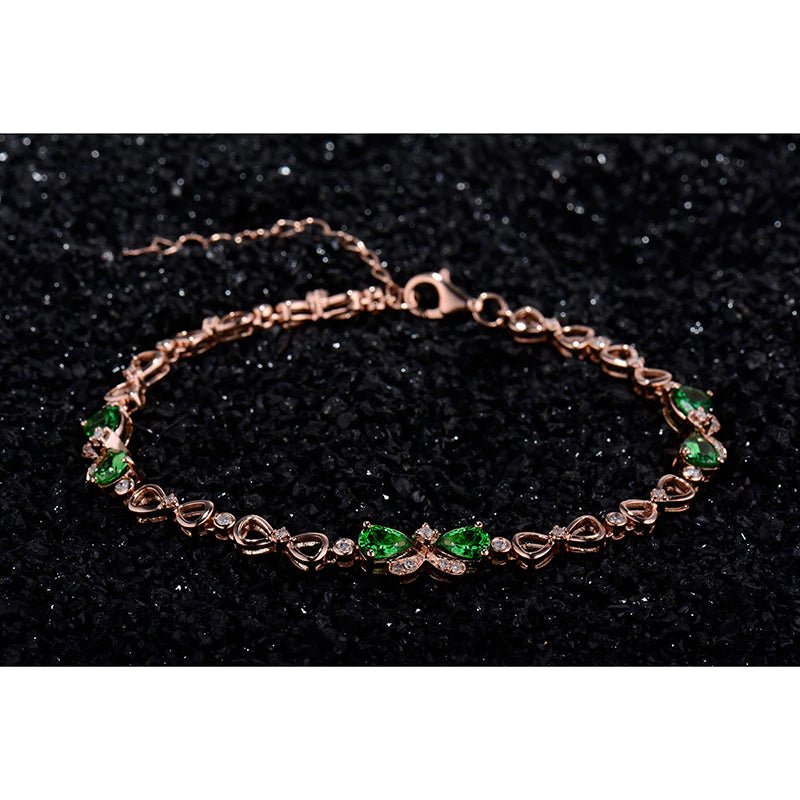 18kt Rose Gold Bracelet with Tsavorite & Diamonds – Pear Cut