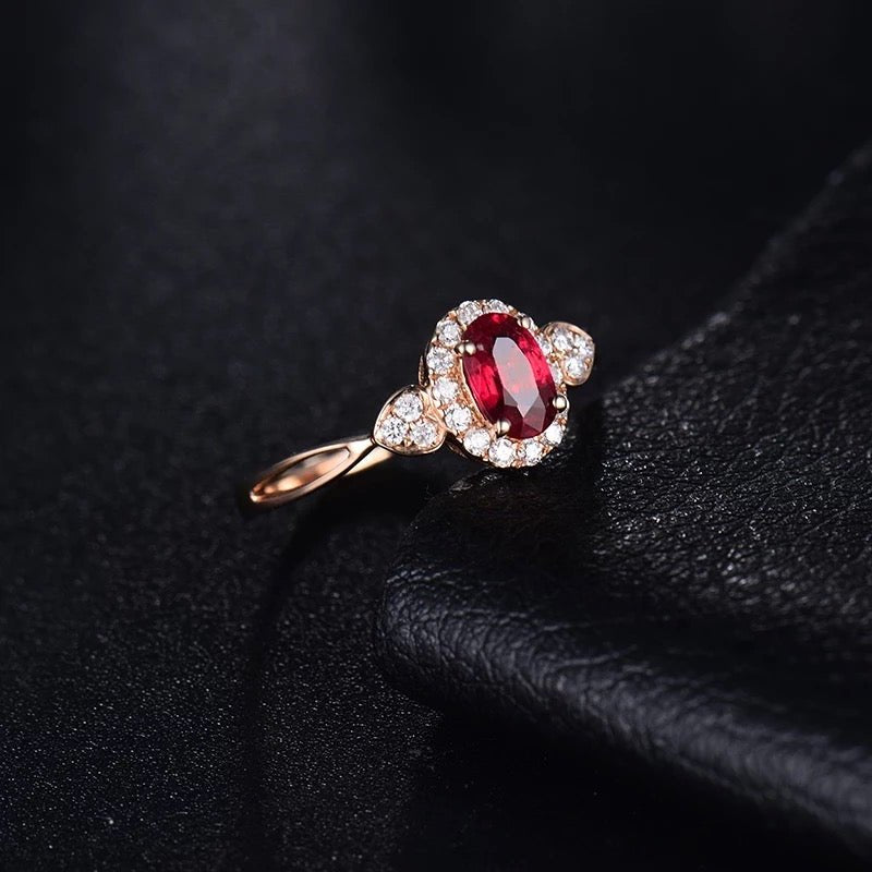 18Kt Rose Gold Diamond & 0.57 ct Ruby Ring