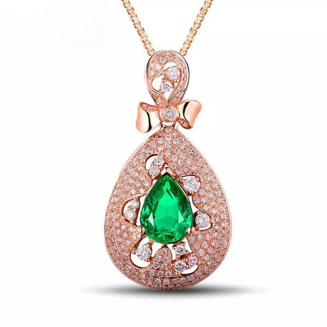 18Kt Rose Gold Diamond 1.68 ct Emerald Pendant