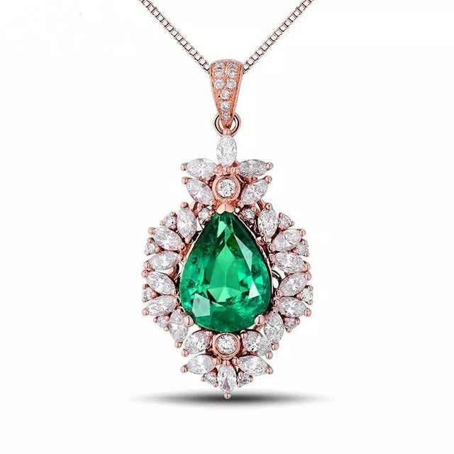 18Kt Rose Gold Diamond 1.80 ct Emerald Pendant