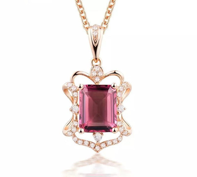 18Kt Rose Gold Natural Diamond 2.19 ct Tourmaline Pendant