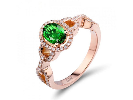 18Kt Rose Gold Natural Diamonds 0.68ct Tsavorite Gemstone