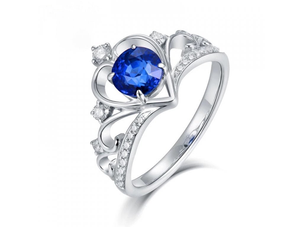 18Kt White Gold 0.80ct Sapphire Ring with Natural Diamonds