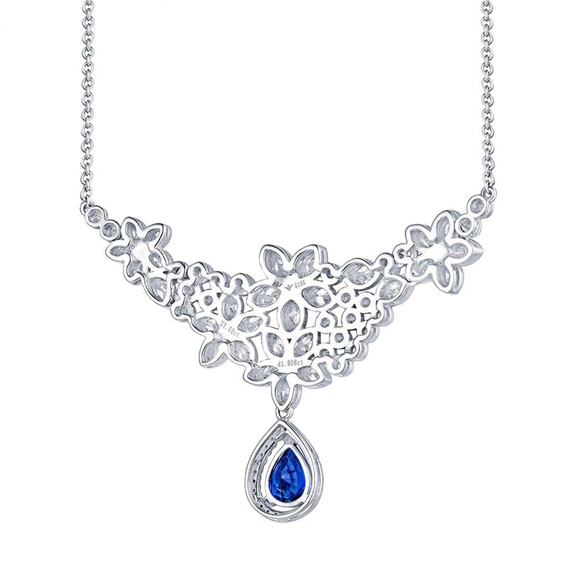 18Kt White Gold 1.02 ct Sapphire Diamonds Pendant