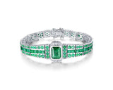 18Kt White Gold 10.82 ct Emerald Bracelet with Natural Diamond (Unisex)