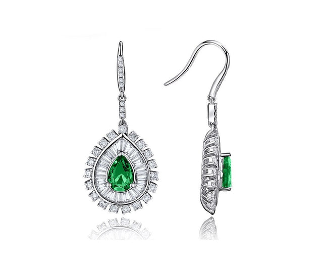 18Kt White Gold 2.02ct Emerald Earrings with Diamonds