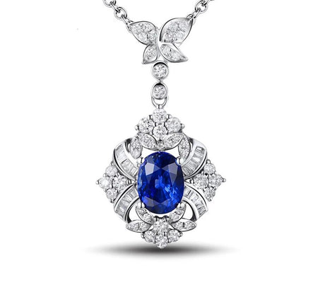 18Kt White Gold Diamonds 1.09 ct Sapphire Pendant