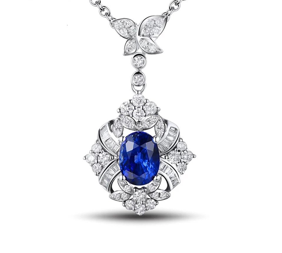 18Kt White Gold Diamonds 1.09 ct Sapphire Pendant