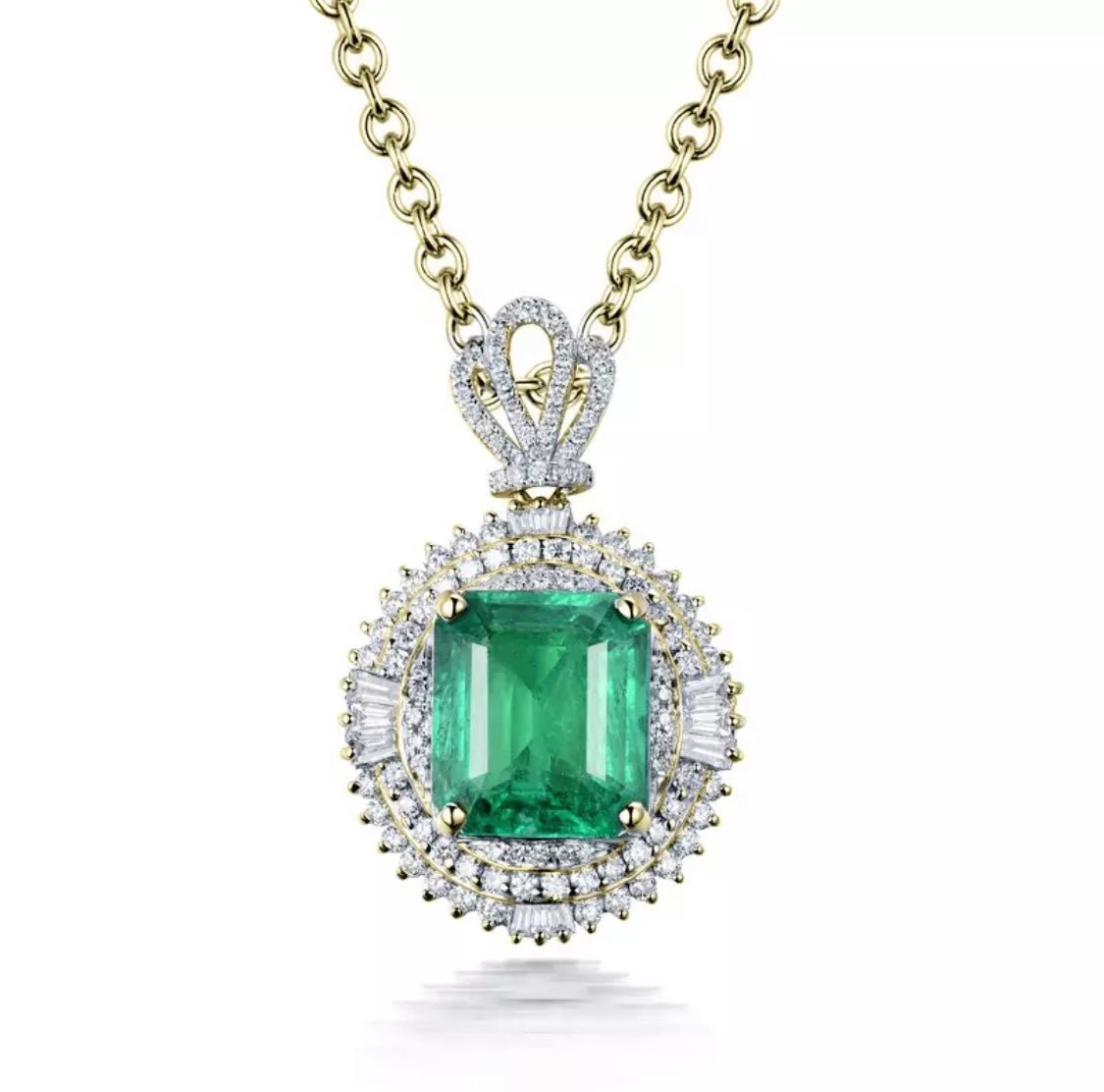 18Kt White Gold Diamonds 4.50 ct Emerald Pendant (Unisex)