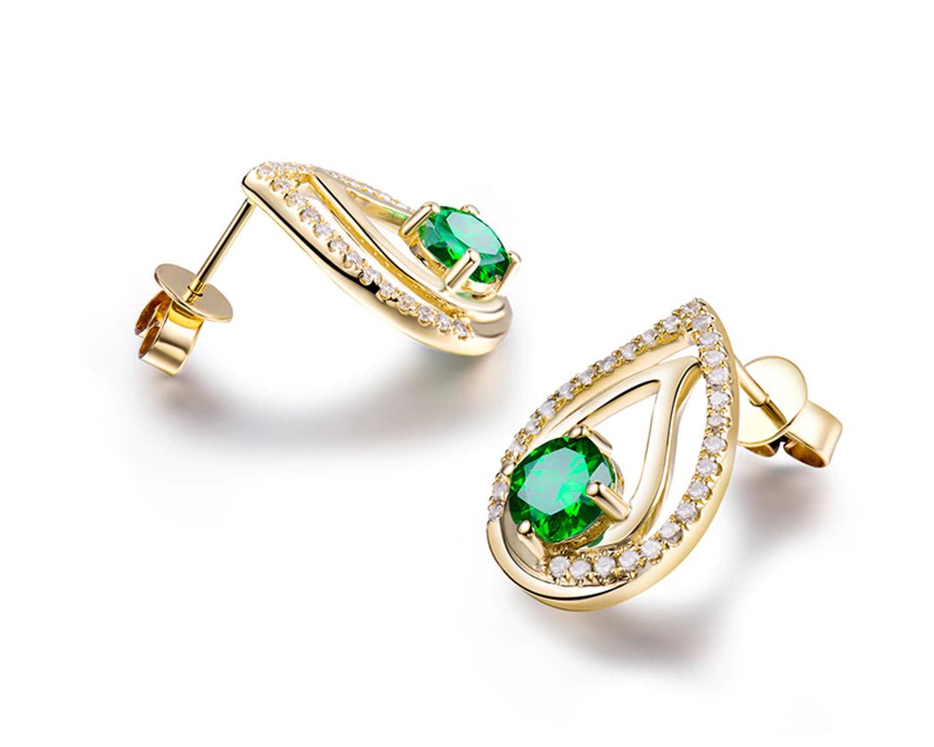18Kt Yellow Gold 1.25ct Tsavorite Earrings with Diamond