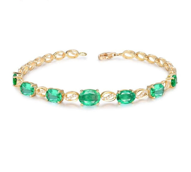 18Kt Yellow Gold 5.185 ct Emerald Bracelet with Diamonds (Unisex)