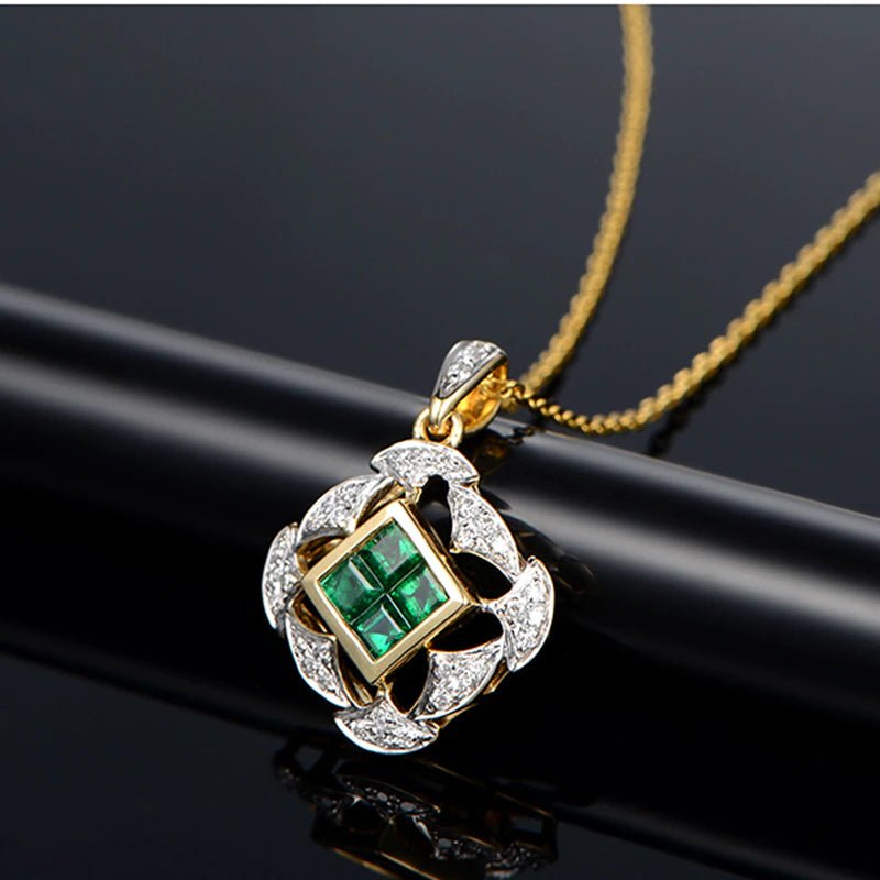 18Kt Yellow Gold Diamond & 0.45 ct Emerald Pendant