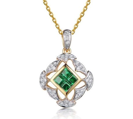 18Kt Yellow Gold Diamond & 0.45 ct Emerald Pendant