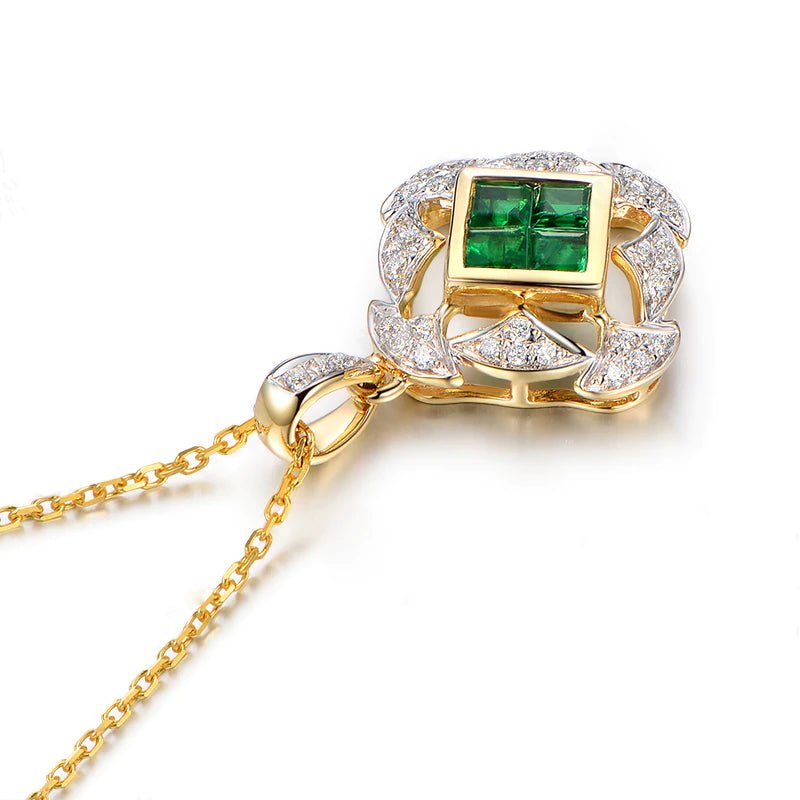 18Kt Yellow Gold Diamond & 0.45 ct Emerald Pendant