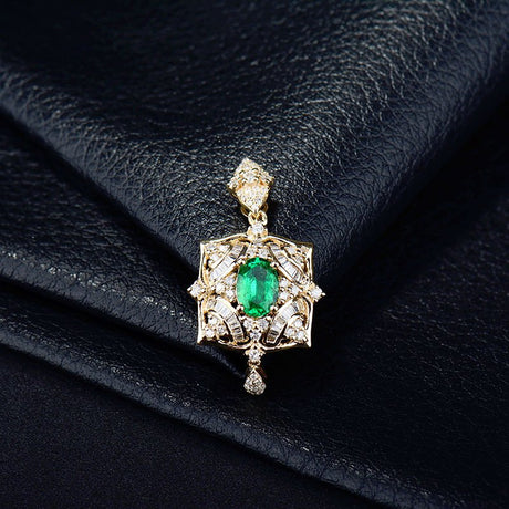 18Kt Yellow Gold Diamond & 0.60 ct Emerald Pendant
