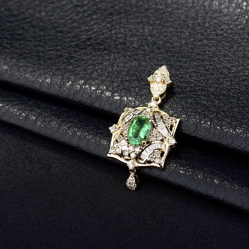 18Kt Yellow Gold Diamond & 0.60 ct Emerald Pendant