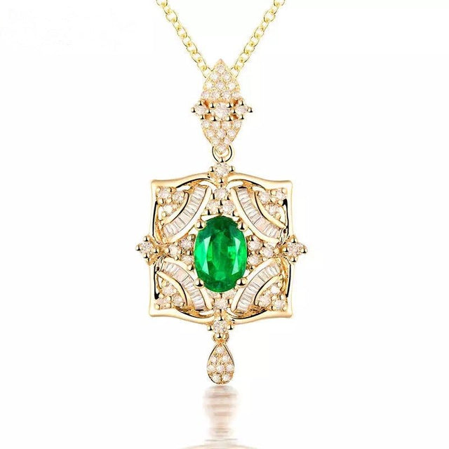 18Kt Yellow Gold Diamond & 0.60 ct Emerald Pendant