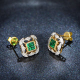 18Kt Yellow Gold Diamond 0.70 ct Emerald Stud Earrings
