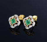 18Kt Yellow Gold Diamond 0.70 ct Emerald Stud Earrings