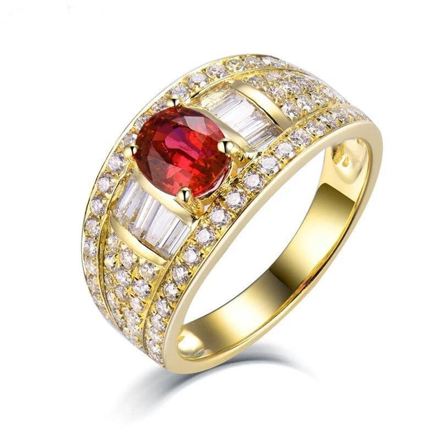 18Kt Yellow Gold Diamond 1.05 ct Ruby Ring