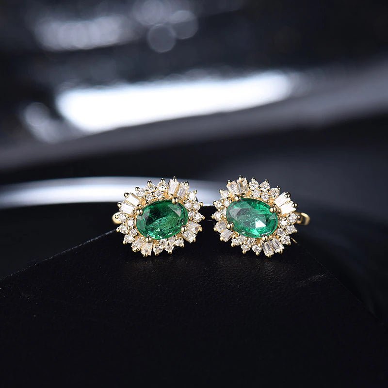 18Kt Yellow Gold Diamond 1.48 ct Emerald Stud Earrings