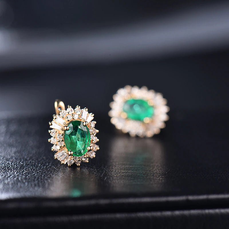 18Kt Yellow Gold Diamond 1.48 ct Emerald Stud Earrings