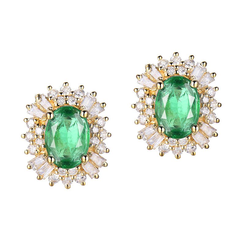 18Kt Yellow Gold Diamond 1.48 ct Emerald Stud Earrings