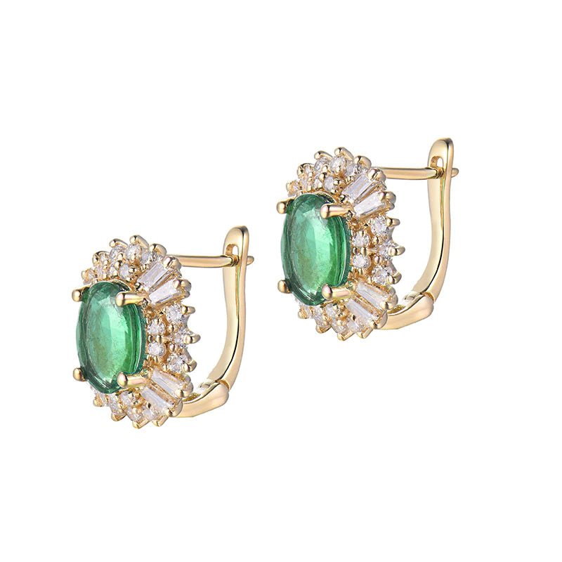 18Kt Yellow Gold Diamond 1.48 ct Emerald Stud Earrings
