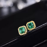 18Kt Yellow Gold Diamond 1.80 ct Emerald Stud Earrings