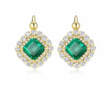 18Kt Yellow Gold Diamond 2.60 ct Emerald Stud Earrings