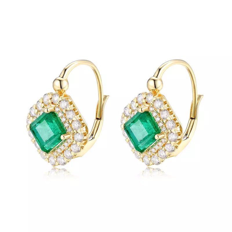 18Kt Yellow Gold Diamond 2.60 ct Emerald Stud Earrings