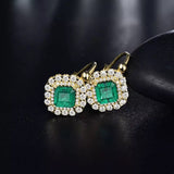 18Kt Yellow Gold Diamond 2.60 ct Emerald Stud Earrings