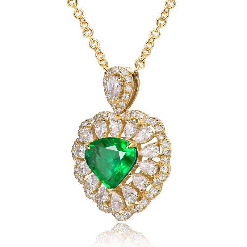 18Kt Yellow Gold Diamonds 1.71 ct Emerald Pendant