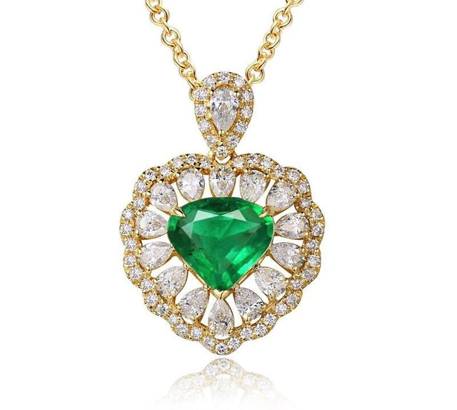 18Kt Yellow Gold Diamonds 1.71 ct Emerald Pendant