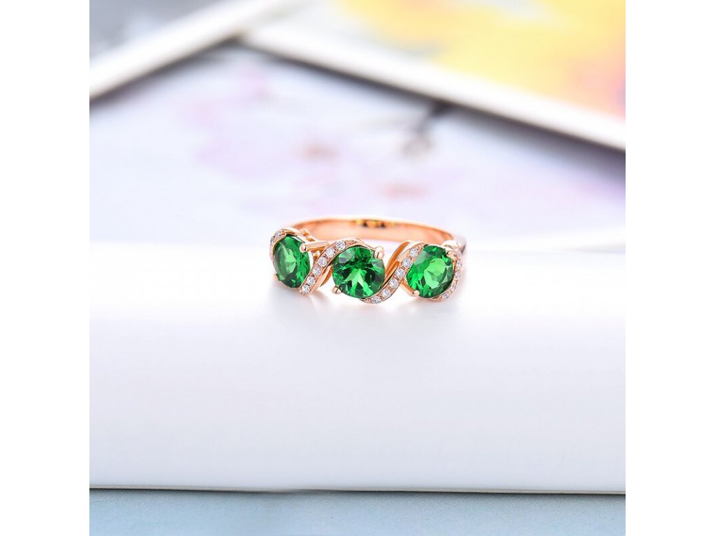Prsten z růžového zlata 14K s diamantem a tsavoritem 1,63 ct 
